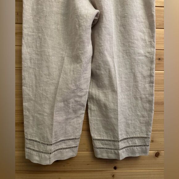 Chicos Size 3/16 Linen Ladder Trim Pull On Cropped Straight Leg Pants Breathable - Picture 8 of 11